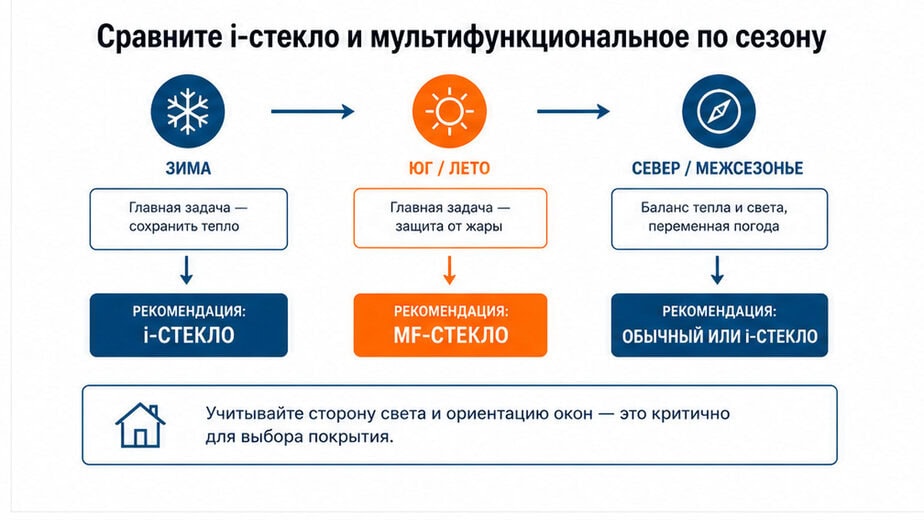 Схема выбора i-стекла и мульти по сезону и стороне света