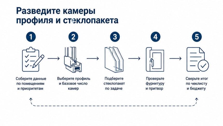 Схема: камеры профиля отдельно от стеклопакета