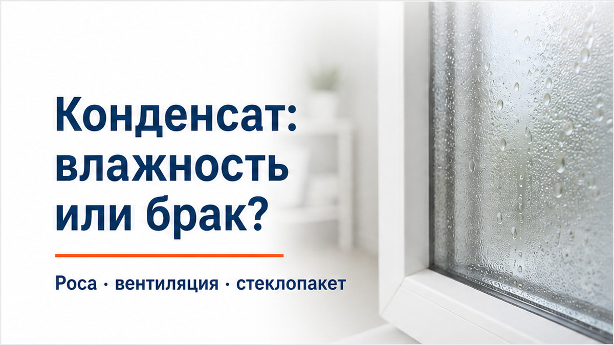 Обложка без человека: крупный план капель конденсата на пластиковом окне, мягкий белый градиент к тексту