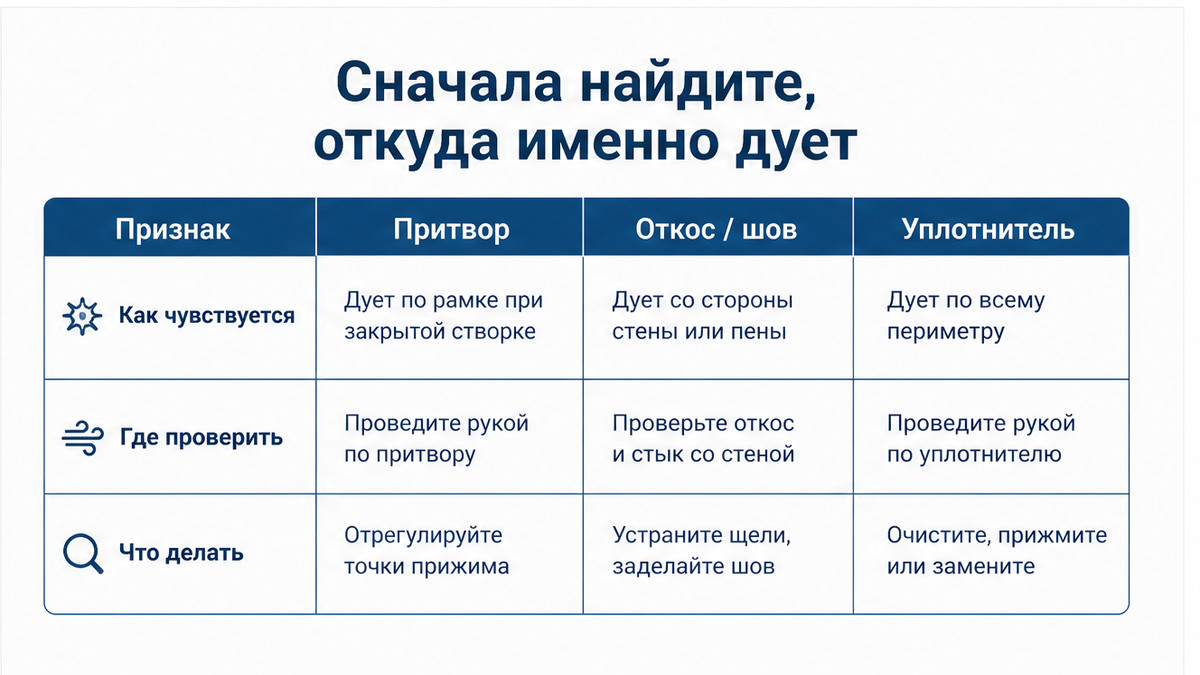 Таблица: где искать продувание до настройки прижима