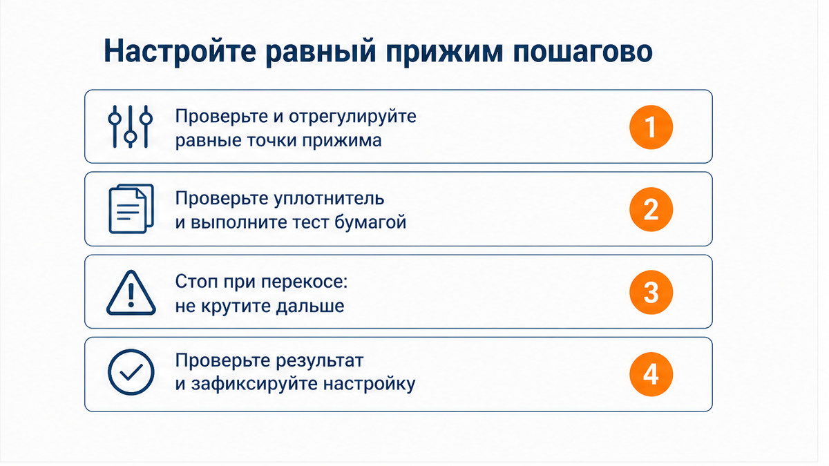 Чеклист пошаговой настройки прижима без разборки