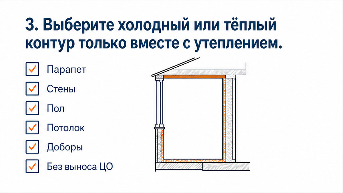 Чеклист / printable board: 3. Выберите холодный или тёплый контур только вместе с утеплением
