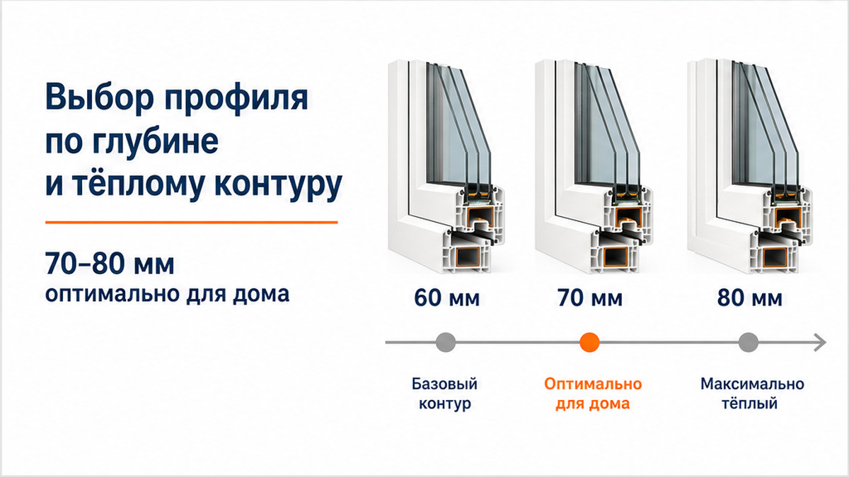 Схема workflow / шаги: 2. Отапливаемый контур ПМЖ и дача: выбор глубины профиля и стеклопакета
