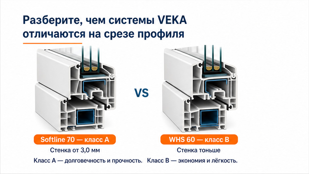 Инфографика: класс A и класс B стенок профиля VEKA на срезе